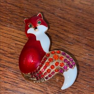 NEW Red & White Rhinestoned Fox Broach